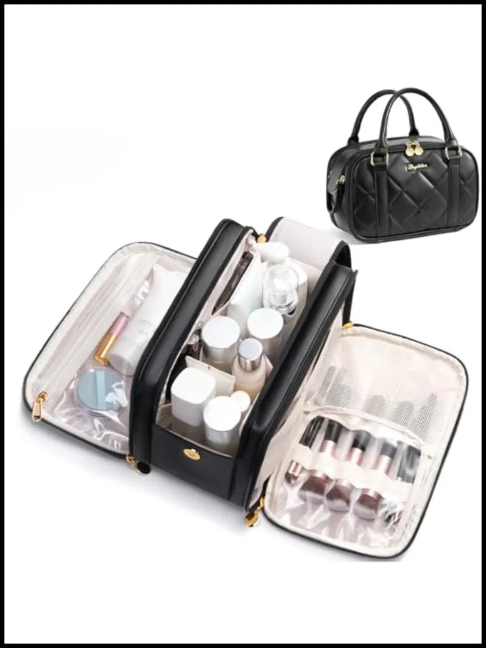 Large Capacity Quilted PU Leather Toiletry Bag for Travel